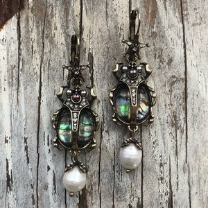 Vintage Scarab Pearl Drop Earrings!